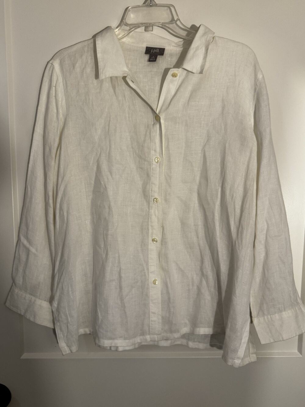 J.Jill 100% Linen LS Oversized Button Up Top Sz SP resort Beach LagenLook